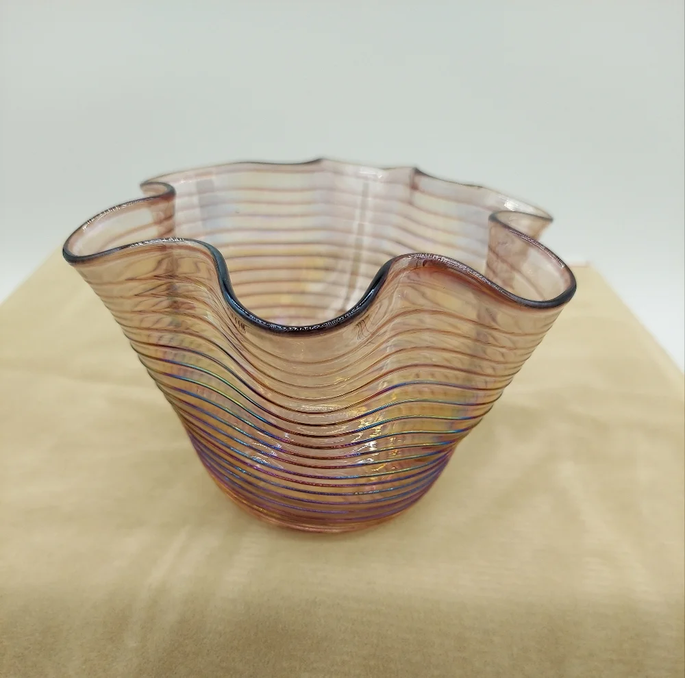 Purple Iridescent Ruffed Handkerchief Ribbed Vase - Picture 3 of 4
